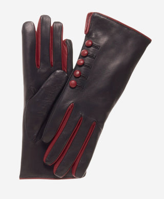 CC4213 (black/red) - Women’s Italian cashmere lined gloves with buttons - Glamourous Grace
