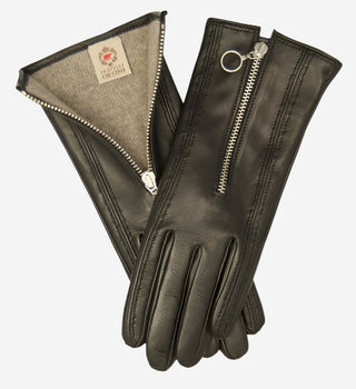 CC4243 (black) - Italian cashmere lined gloves with zippers - Glamourous Grace