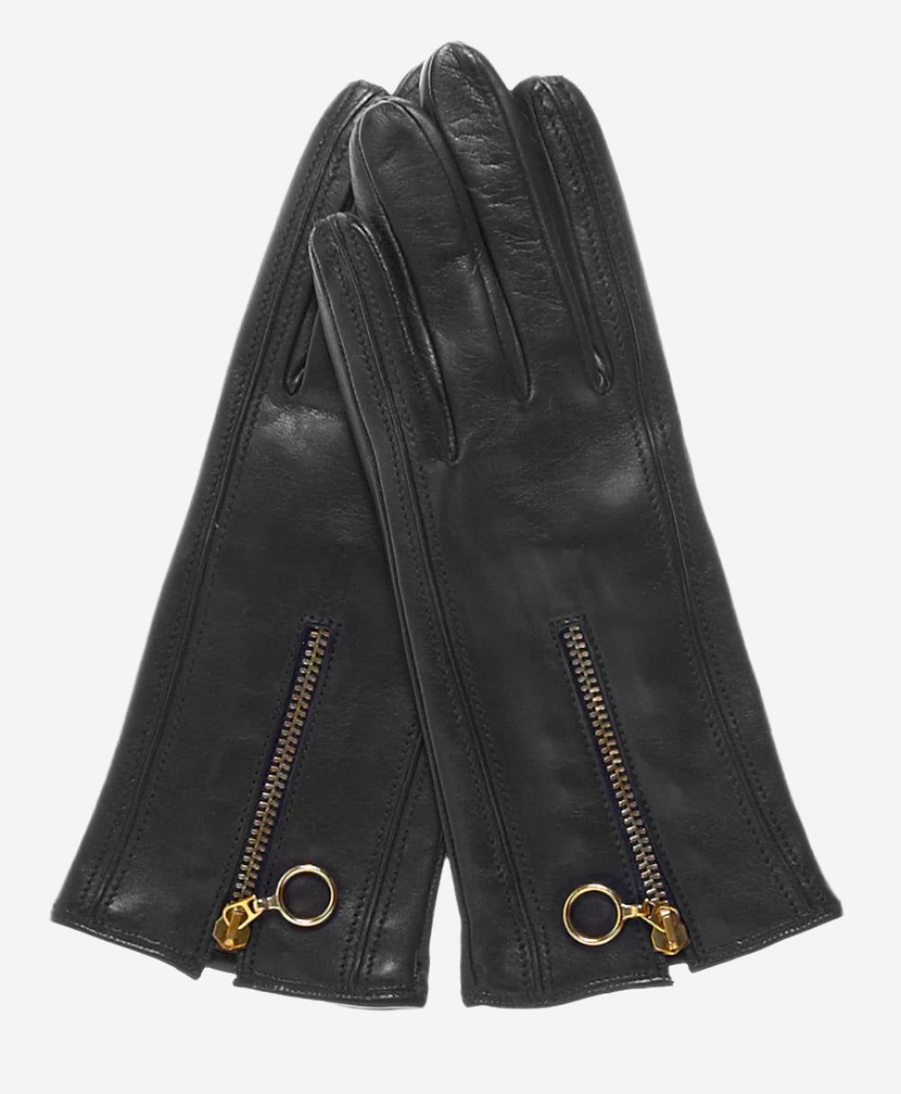 CC4243 (black) - Italian cashmere lined gloves with zippers - Glamourous Grace