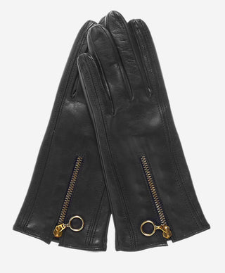 CC4243 (black) - Italian cashmere lined gloves with zippers - Glamourous Grace
