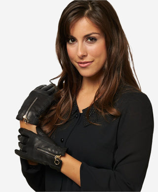 CC4243 (black) - Italian cashmere lined gloves with zippers - Glamourous Grace