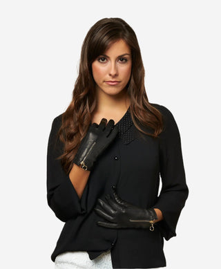 CC4243 (black) - Italian cashmere lined gloves with zippers - Glamourous Grace