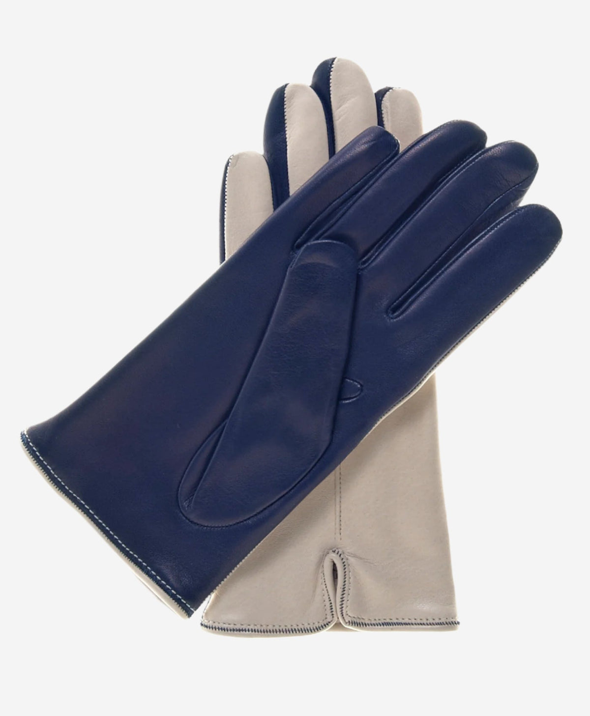 CC4313 (beige/blue) - Women’s two-tone Italian cashmere lined leather gloves - Glamourous Grace
