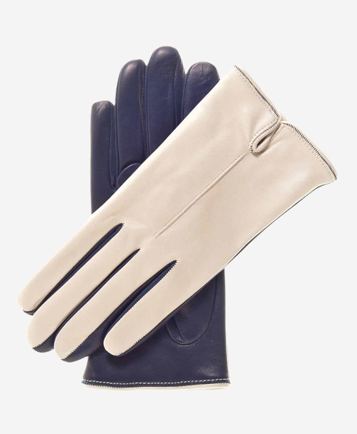 CC4313 (beige/blue) - Women’s two-tone Italian cashmere lined leather gloves - Glamourous Grace