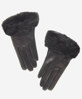CC4327 (black) - Women’s Italian lambskin winter gloves cashmere lined with rabbit fur cuff - Glamourous Grace
