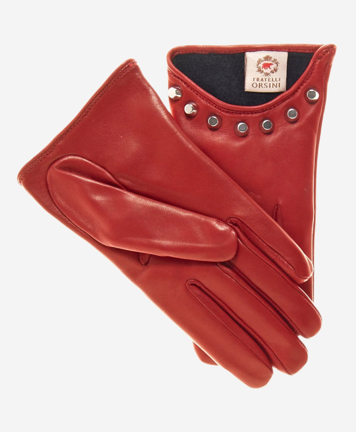 CC4391 (red) - Women’s Italian cashmere lined leather gloves with studs - Glamourous Grace
