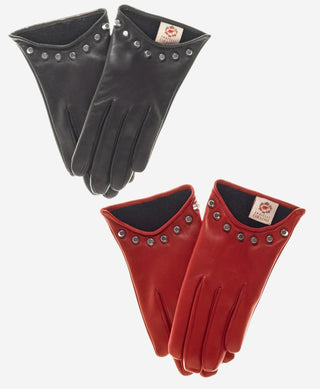 CC4391 (red) - Women’s Italian cashmere lined leather gloves with studs - Glamourous Grace