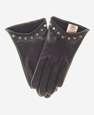 CC4391 (black) - Women’s Italian cashmere lined leather gloves with studs - Glamourous Grace