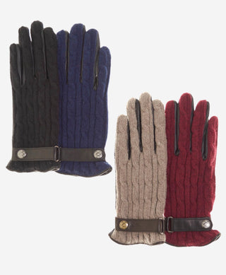 CC4510 (blue) - Women’s Italian cable knit cashmere and leather winter gloves - Glamourous Grace