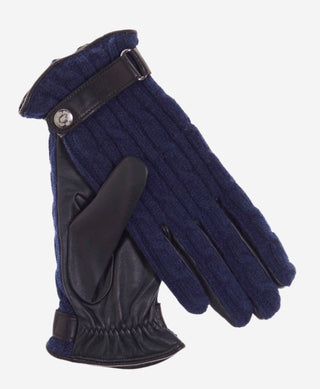 CC4510 (blue) - Women’s Italian cable knit cashmere and leather winter gloves - Glamourous Grace