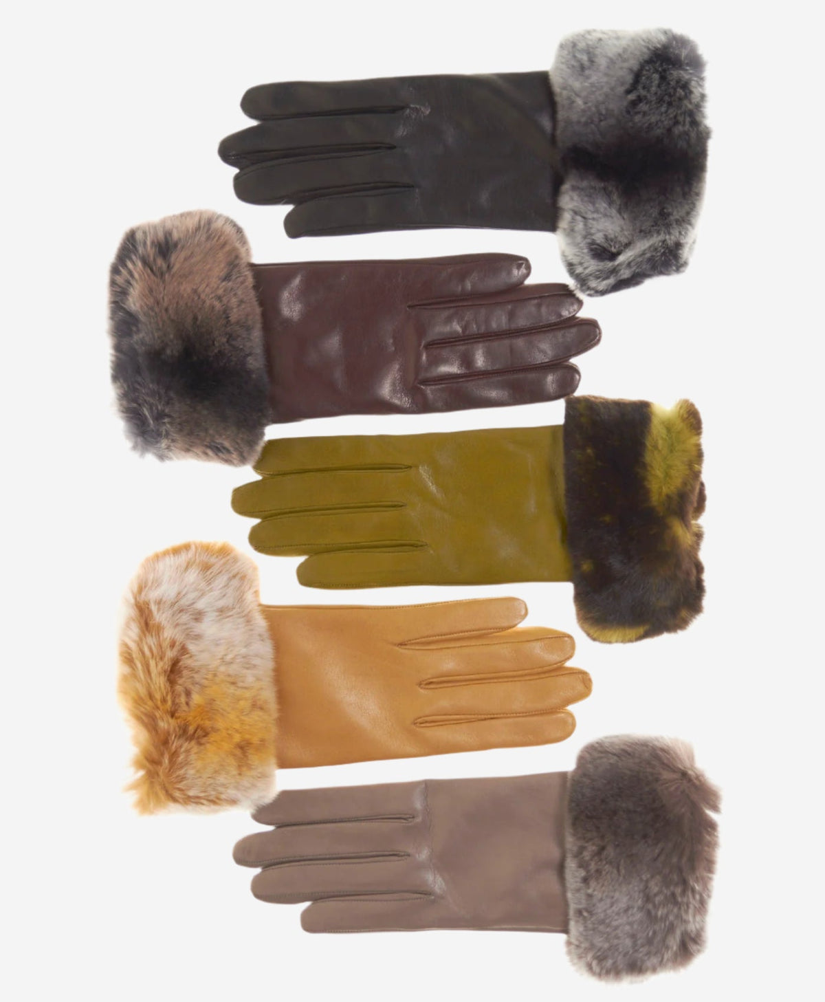 CC4514 (brown) - Women’s Italian Rex rabbit fur cuff lambskin gloves - Glamourous Grace