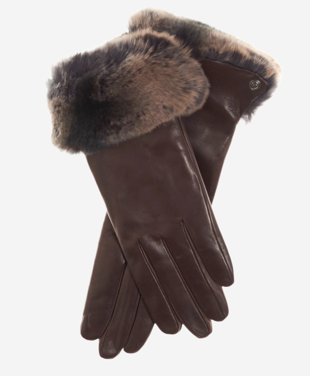 CC4514 (brown) - Women’s Italian Rex rabbit fur cuff lambskin gloves - Glamourous Grace