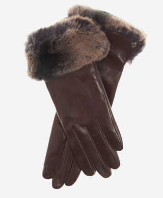 CC4514 (brown) - Women’s Italian Rex rabbit fur cuff lambskin gloves - Glamourous Grace