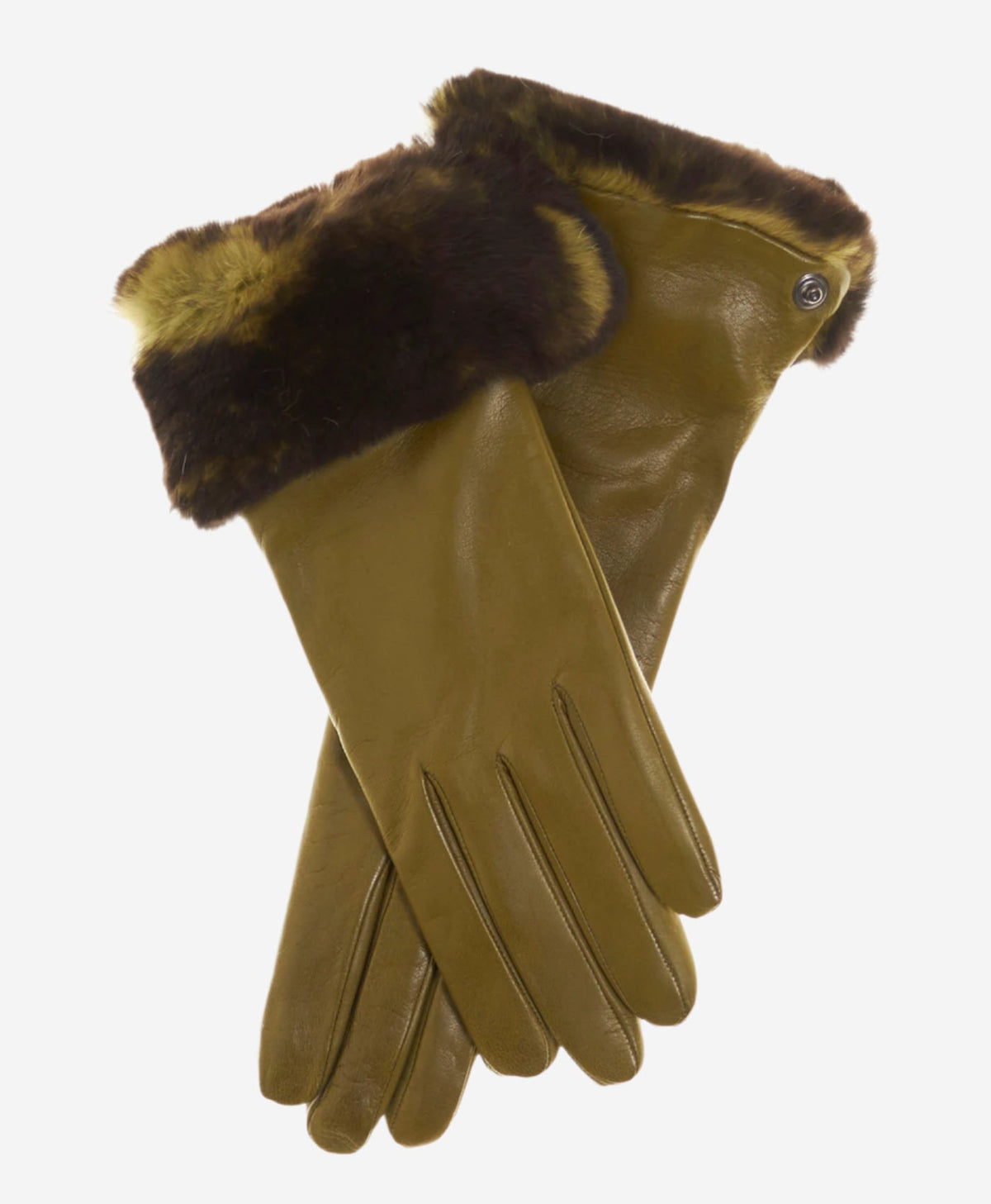 CC4514 (moss) - Women’s Italian Rex rabbit fur cuff lambskin gloves - Glamourous Grace