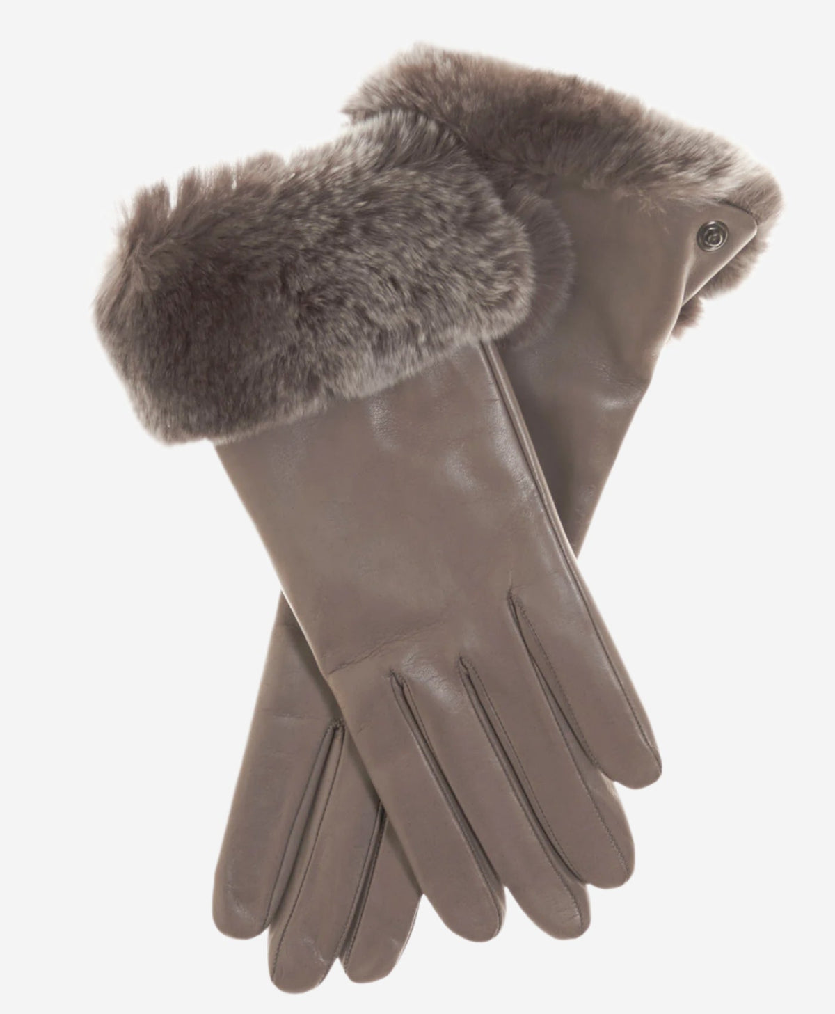 CC4514 (taupe) - Women’s Italian rex rabbit fur cuff lambskin gloves - Glamourous Grace