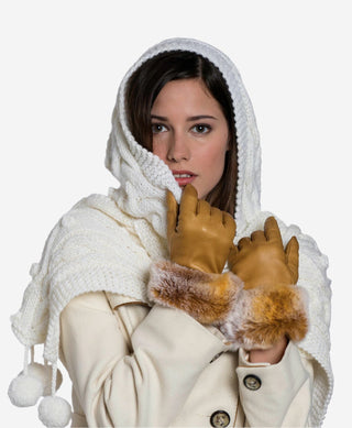 CC4514 (vac) - Women’s Italian rex rabbit fur cuff lambskin gloves - Glamourous Grace