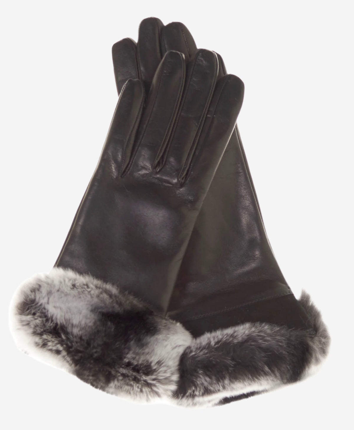 CC4516 (black) - Women’s Italian suede and Rex rabbit fur cuff lambskin gloves - Glamourous Grace