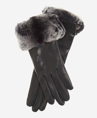 CC4516 (black) - Women’s Italian suede and Rex rabbit fur cuff lambskin gloves - Glamourous Grace