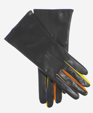 CC4585 (black) - Women’s Italian cashmere lined lambskin gloves with colorful fourchettes - Glamourous Grace