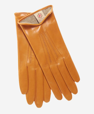 CC4668 (orange) - Women’s Italian orange suede winter gloves cashmere lined with unique hand detailing - Glamourous Grace