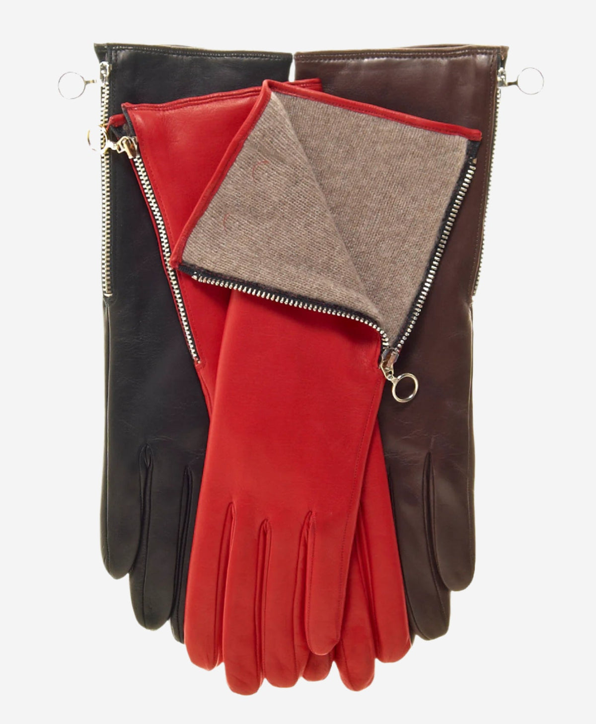 CC4879W4 (brown) - “4-button length” Italian cashmere lined gloves with side zipper - Glamourous Grace