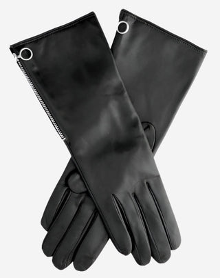 CC4879W4 (black) - “4-button length” Italian cashmere lined gloves with side zipper - Glamourous Grace
