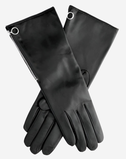 CC4879W4 (black) - “4-button length” Italian cashmere lined gloves with side zipper - Glamourous Grace