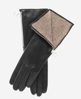 CC4879W4 (black) - “4-button length” Italian cashmere lined gloves with side zipper - Glamourous Grace