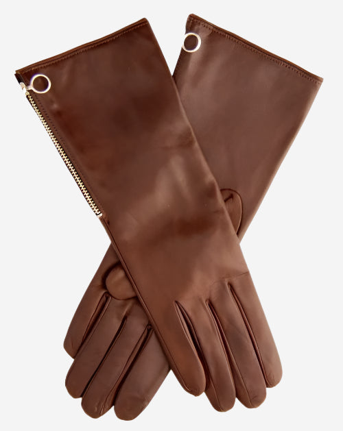 CC4879W4 (brown) - “4-button length” Italian cashmere lined gloves with side zipper - Glamourous Grace