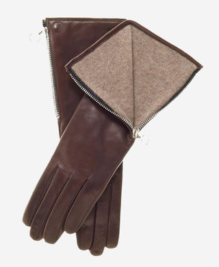CC4879W4 (brown) - “4-button length” Italian cashmere lined gloves with side zipper - Glamourous Grace