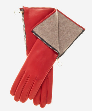CC4879W4 (red) - “4-button length” Italian cashmere lined gloves with side zipper - Glamourous Grace