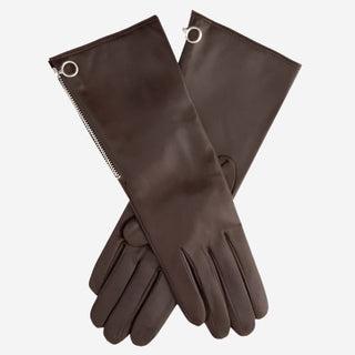 CC4879W8 (brown) - Elbow length Italian cashmere lined gloves with side zpper - Glamourous Grace