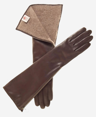 CC4879W8 (brown) - Elbow length Italian cashmere lined gloves with side zpper - Glamourous Grace