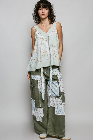 POL Floral V-Neck Tank with Front Pocket - Glamourous Grace