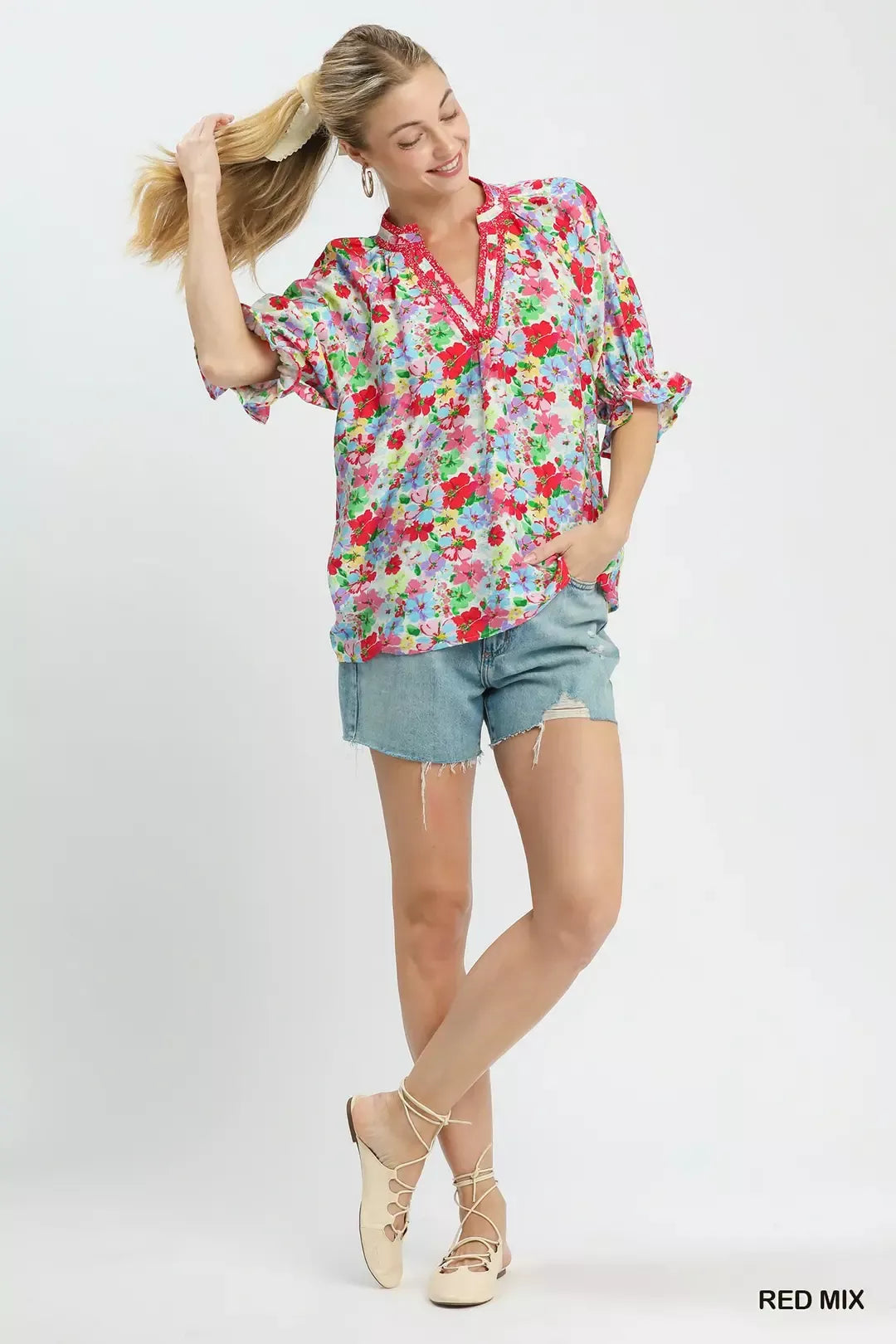 Umgee Mix Floral Print Ruffle Top - Glamourous Grace