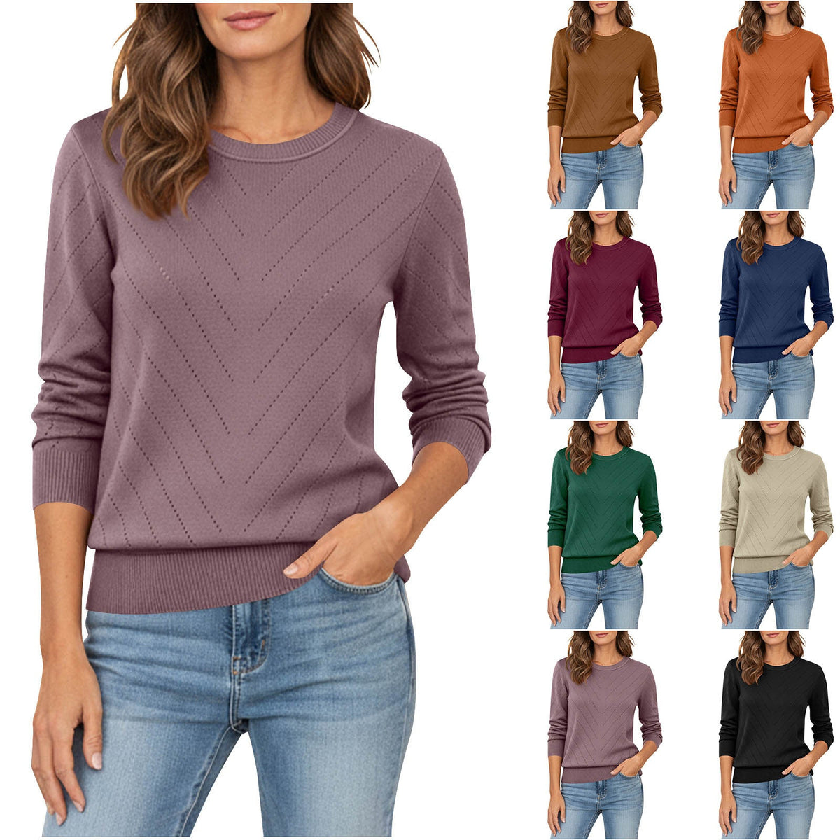 Women's Crew Neck Long Sleeve Pullover Knit Sweater