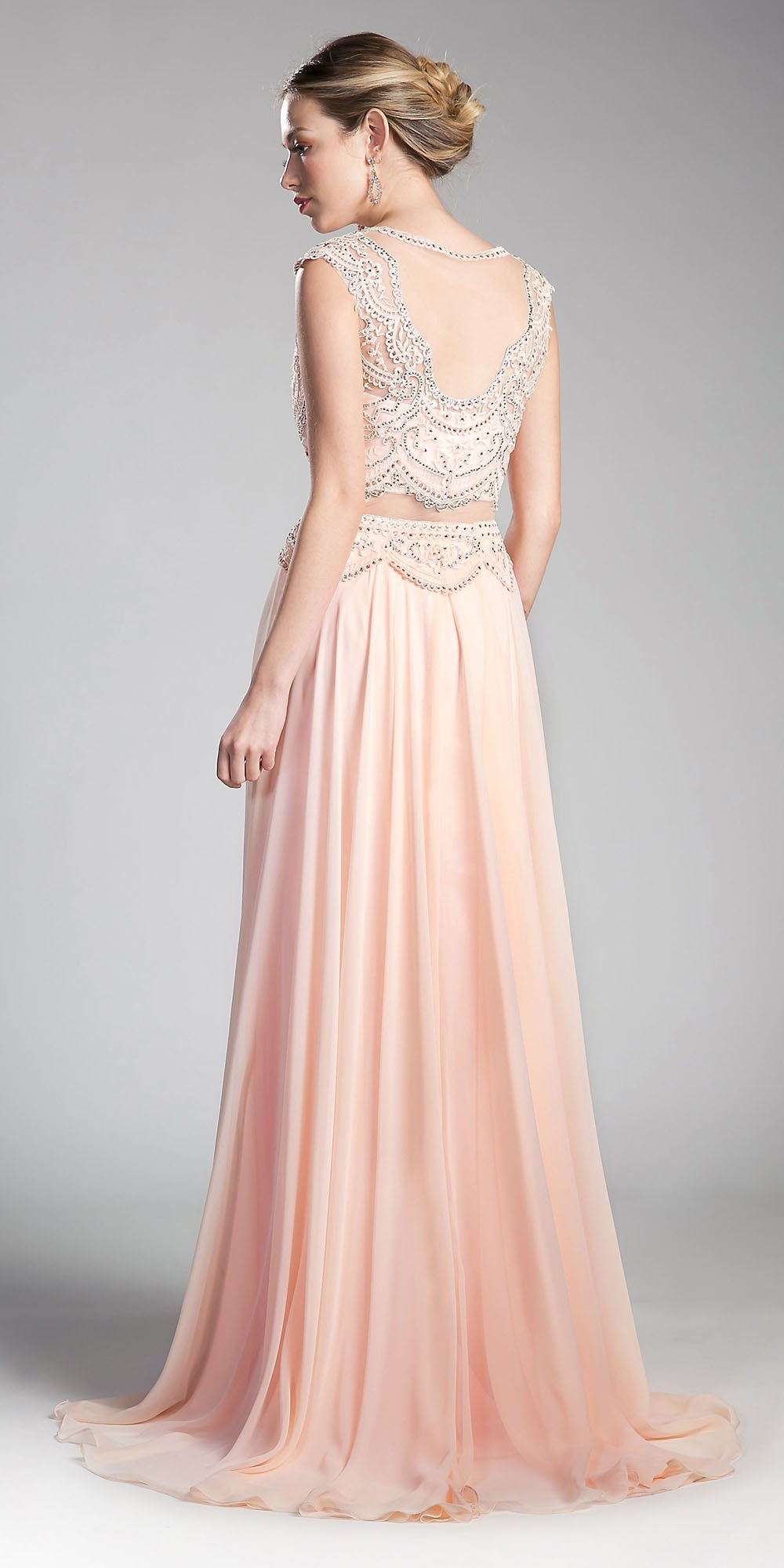Cinderella Divine CD0113 Illusion Beaded Formal Gown Cap Sleeves - Glamourous Grace
