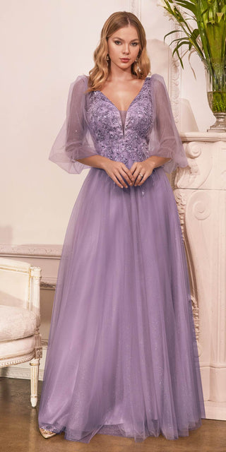 Cinderella Divine CD0182 Glitter Tulle A-Line Formal Dress