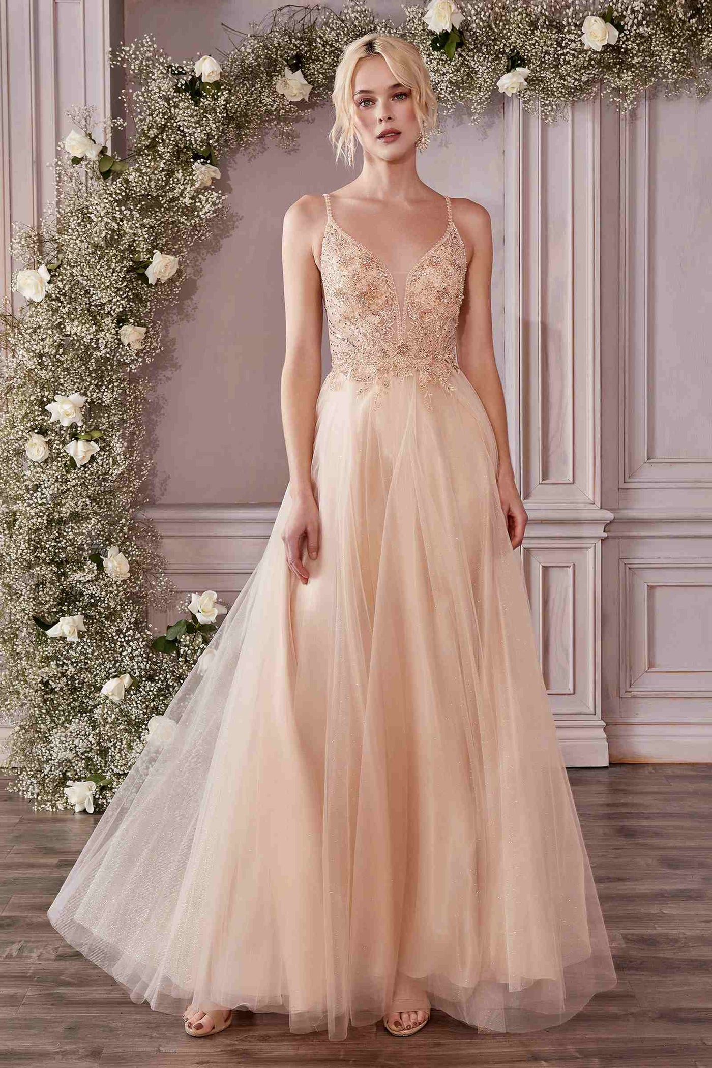 Cinderella Divine CD0195 Dress Long A-Line Layered Tulle Gown - Glamourous Grace