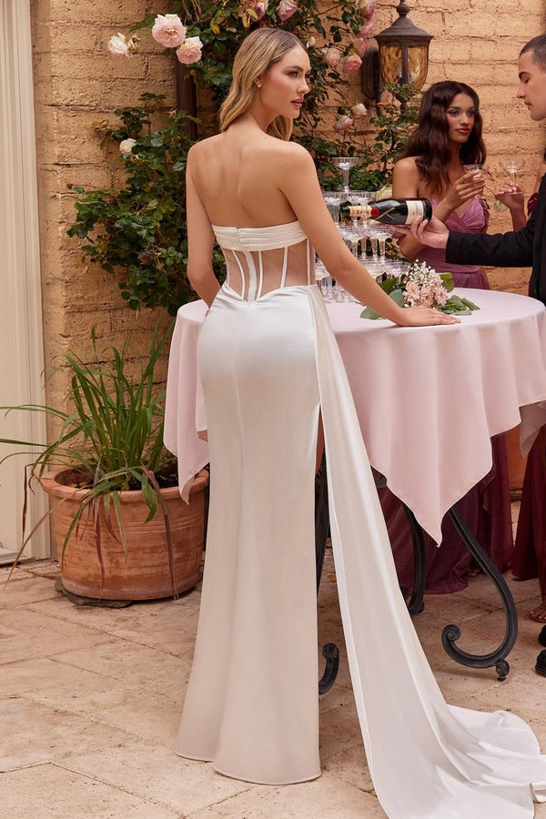 Ladivine CD269W Floor Length Strapless Luxurious Satin Corset Gown - Glamourous Grace