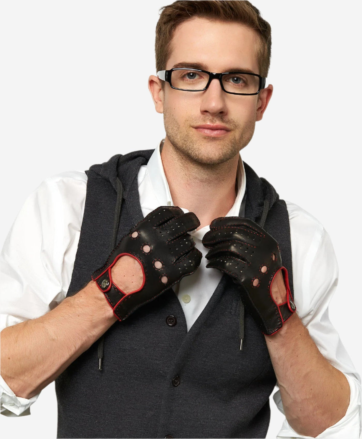 CD3288 (black) - Handsewn Italian leather driving gloves with contrast welting - Glamourous Grace