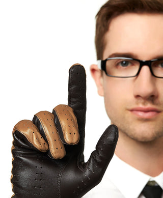 Umberto (camel brown) - Italian lambskin leather driving gloves & touchscreen feature - Glamourous Grace