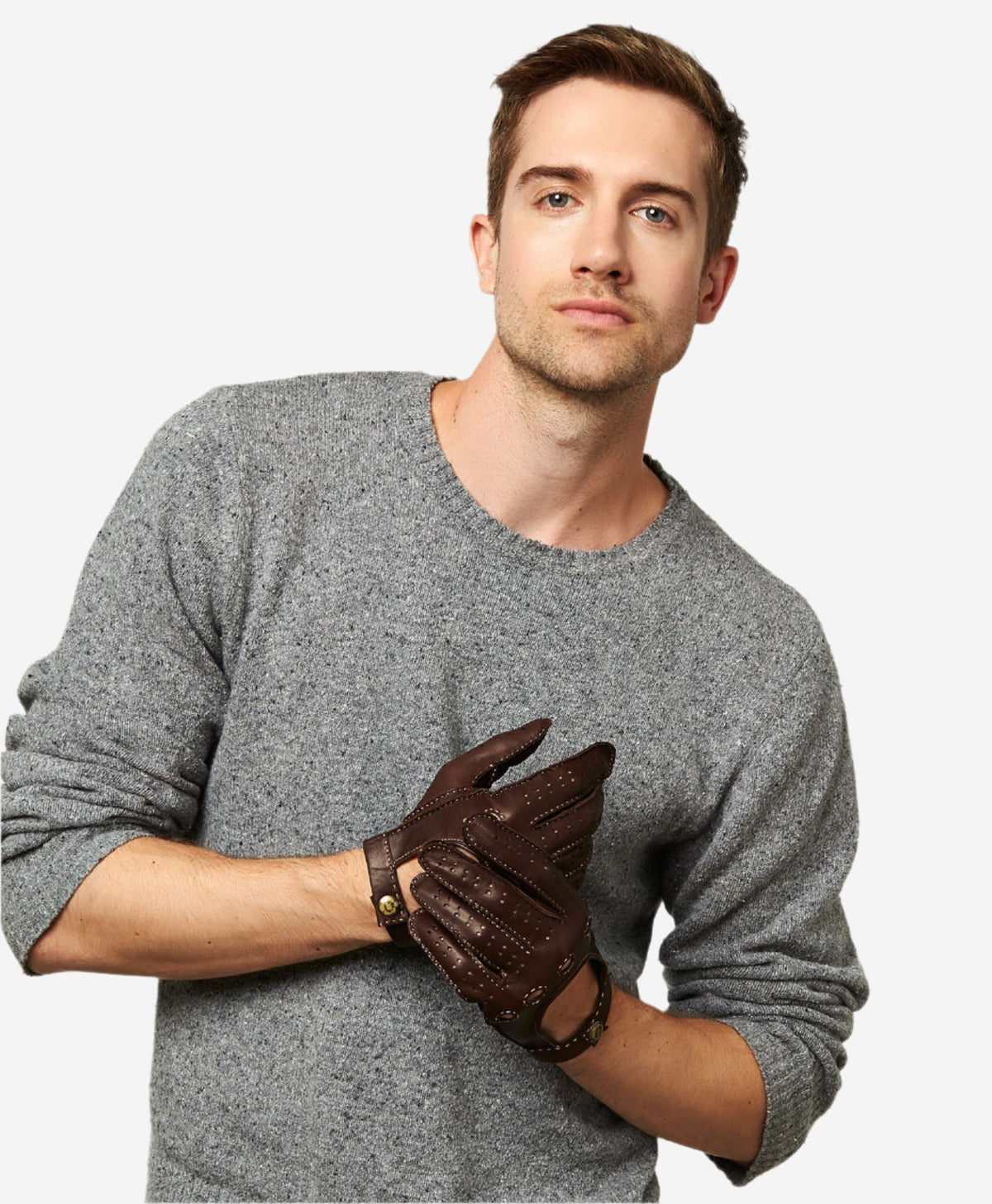 CD3501 (brown) - Men’s handsewn Italian lambskin leather driving gloves - Glamourous Grace