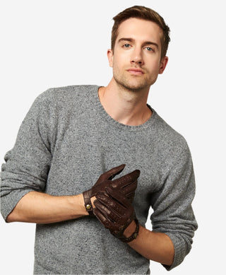CD3501 (brown) - Men’s handsewn Italian lambskin leather driving gloves - Glamourous Grace