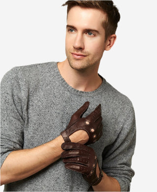 CD3501 (brown) - Men’s handsewn Italian lambskin leather driving gloves - Glamourous Grace