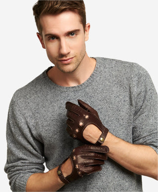 CD3501 (brown) - Men’s handsewn Italian lambskin leather driving gloves - Glamourous Grace