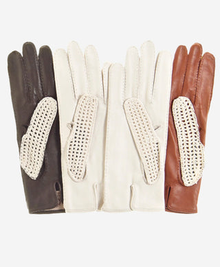 CD4020 (dark brown) - Women’s Italian crochet and leather driving gloves - Glamourous Grace