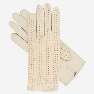 CD4020 (cream) - Women’s Italian crochet and leather driving gloves - Glamourous Grace