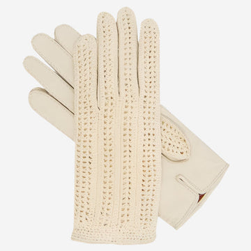 CD4020 (cream) - Women’s Italian crochet and leather driving gloves - Glamourous Grace