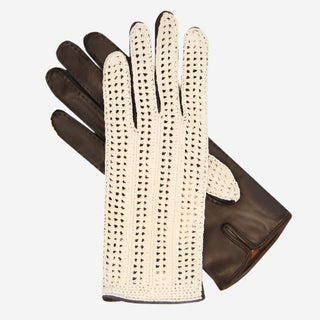 CD4020 (dark brown) - Women’s Italian crochet and leather driving gloves - Glamourous Grace